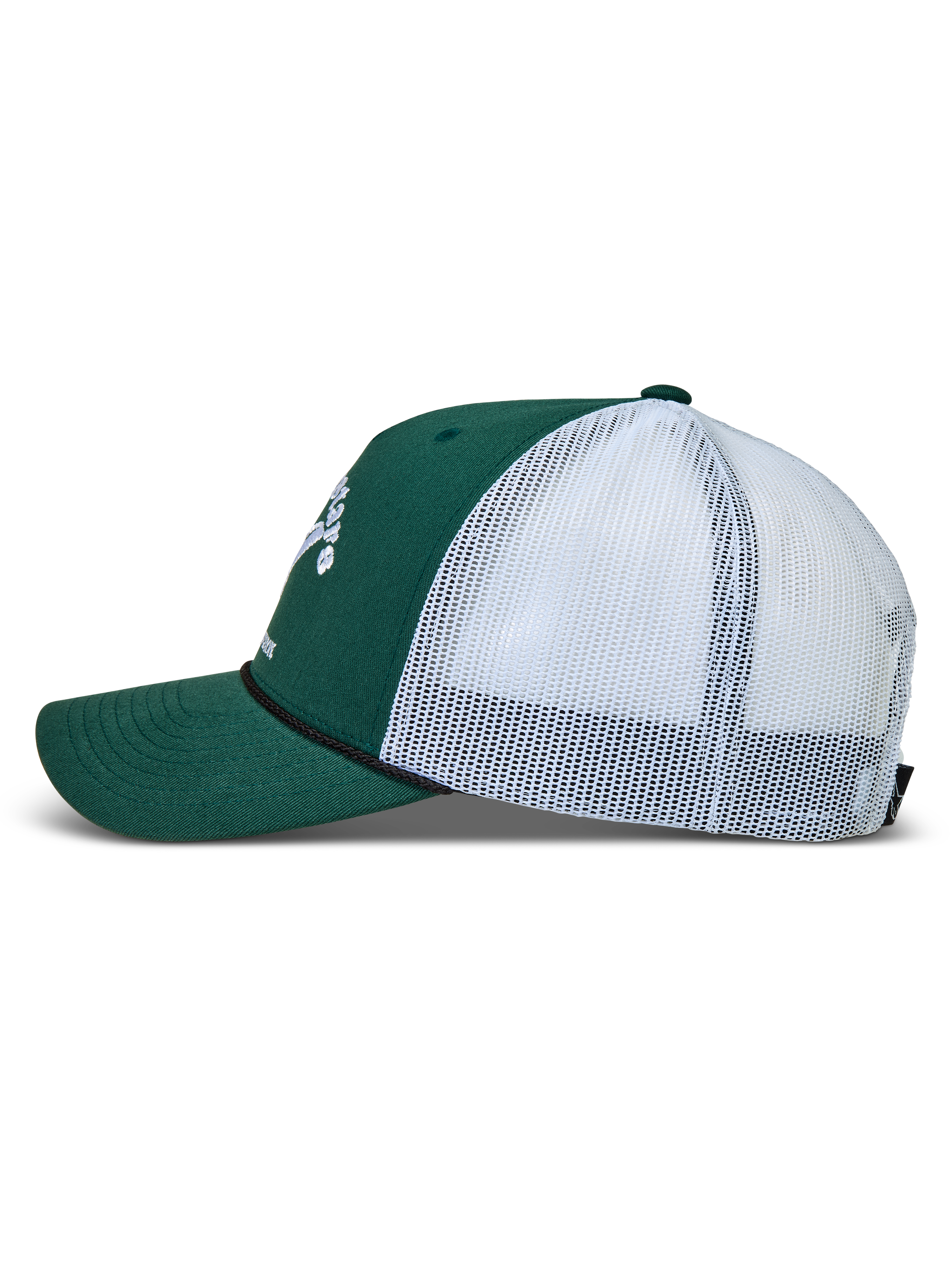Alpinestars Baron Trucker Hat, Green and White Sportswear Cap, side view with structured twill and mesh back.