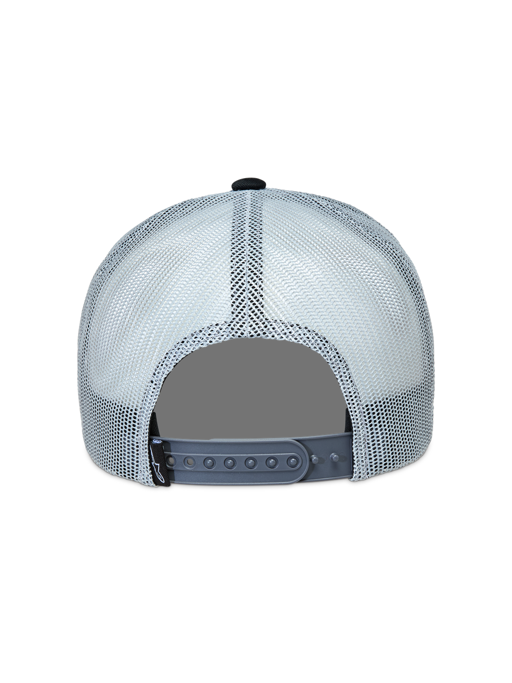 Alpinestars Gravel Trucker, czapka z daszkiem, szara i czarna, tył z oddychającej siatki i regulowane zapięcie snapback