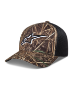 Alpinestars Thicket Realtree Trucker, czapka z daszkiem, wzór kamuflażu i czarny, haftowane logo Astars, zakrzywiony daszek i tył z oddychającej siatki