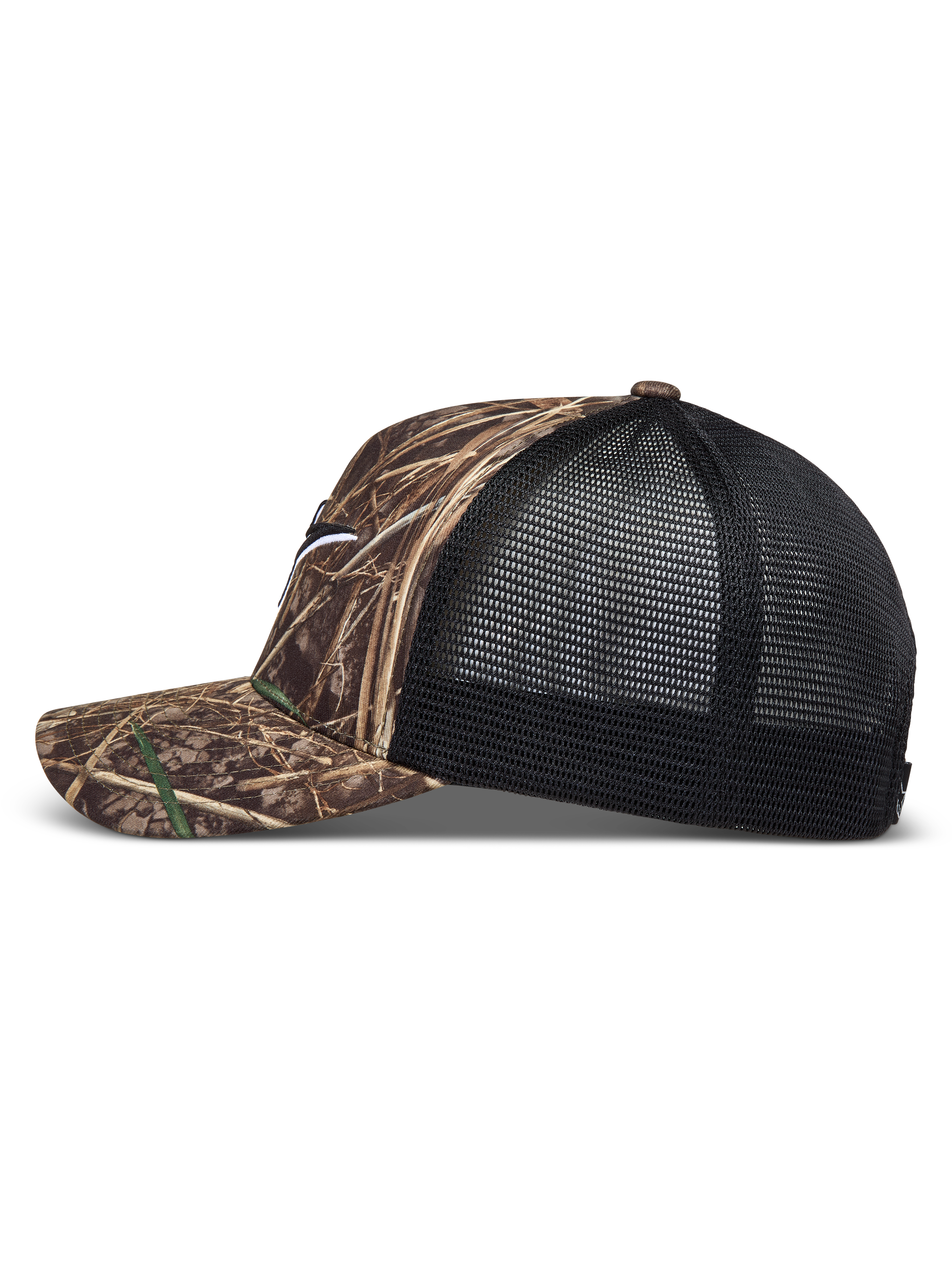 Alpinestars Thicket Realtree, czapka z daszkiem typu trucker, wzór camo i czarny, zakrzywiony daszek oraz przewiewna siatka mesh.