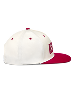 Alpinestars Stadium Snapback Hat, Sportswear Cap with Flat Bill and Structured Crown, Off-White and Red, side profile featuring twill fabric.