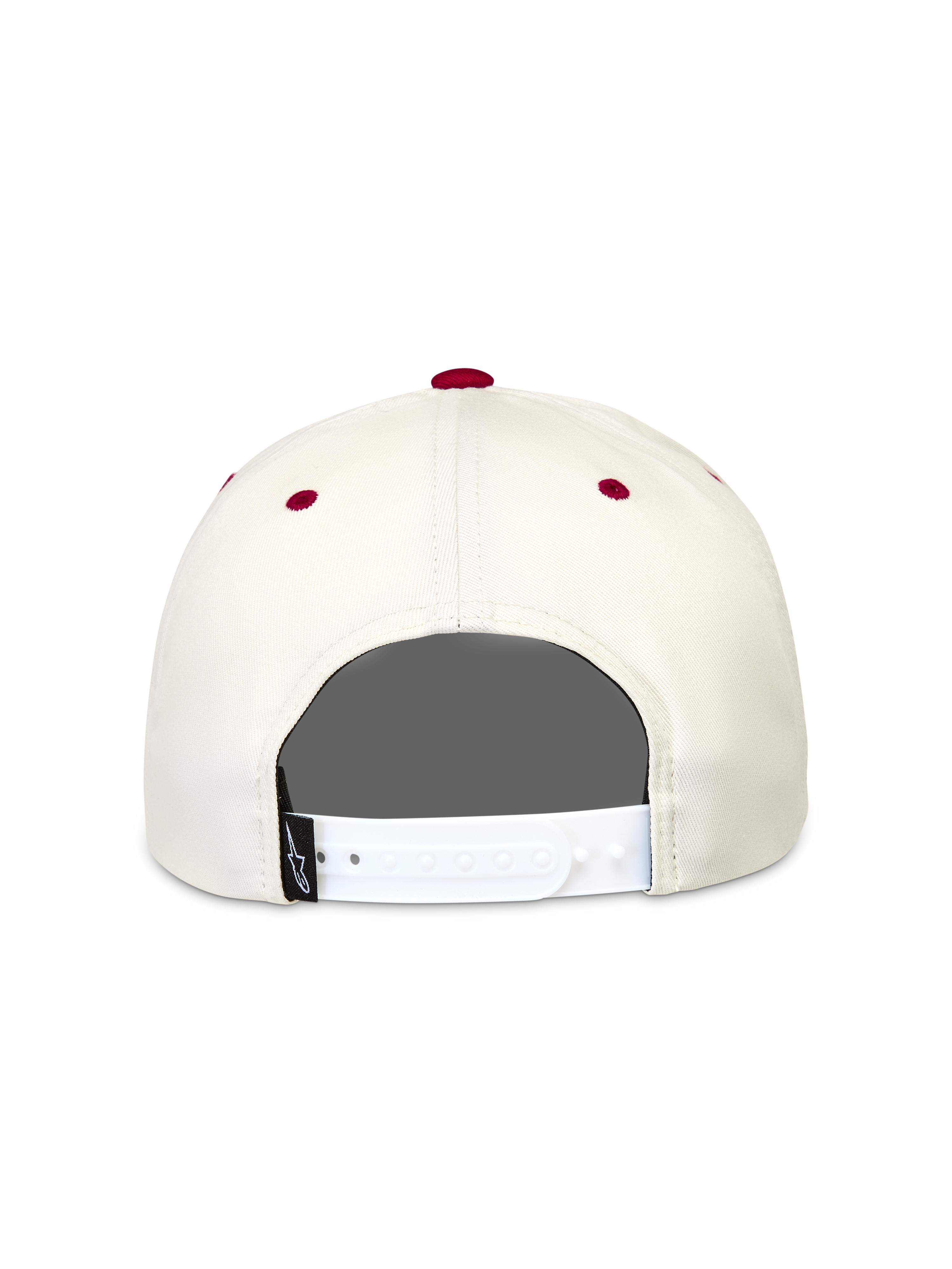 Alpinestars Stadium Snapback Hat, off-white and red sportswear cap featuring an adjustable rear snap closure.