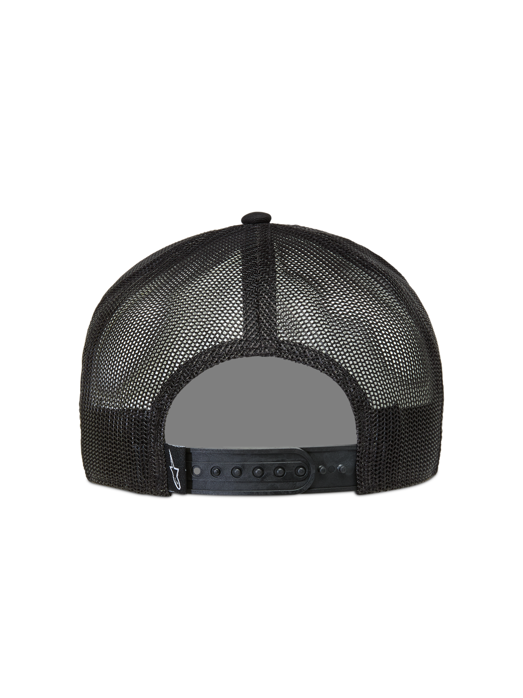 Alpinestars Ten Trucker, czarna czapka z daszkiem, oddychająca siateczka i zapięcie snapback z tyłu.