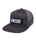 Alpinestars Ten Trucker, ciemnoszara czapka z daszkiem, płaski daszek, naszywka z haftowanym logo, oddychający tył z siateczki