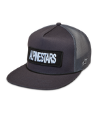 Alpinestars Ten Trucker, ciemnoszara czapka z daszkiem, płaski daszek, naszywka z haftowanym logo, oddychający tył z siateczki