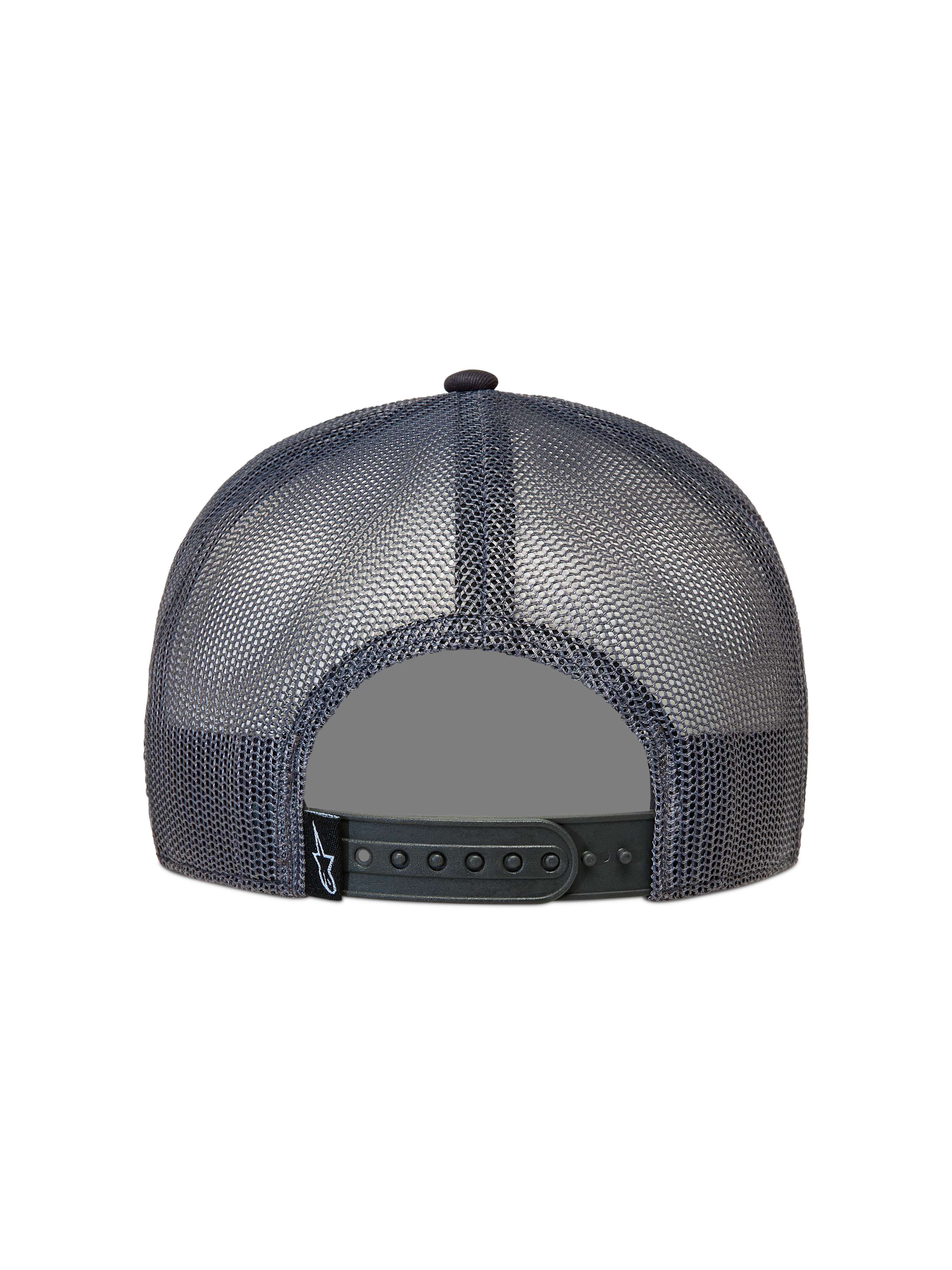 Alpinestars Ten Trucker, ciemnoszara czapka z daszkiem, siateczkowy tył, regulowane zapięcie snapback, mała metka z logo Astars