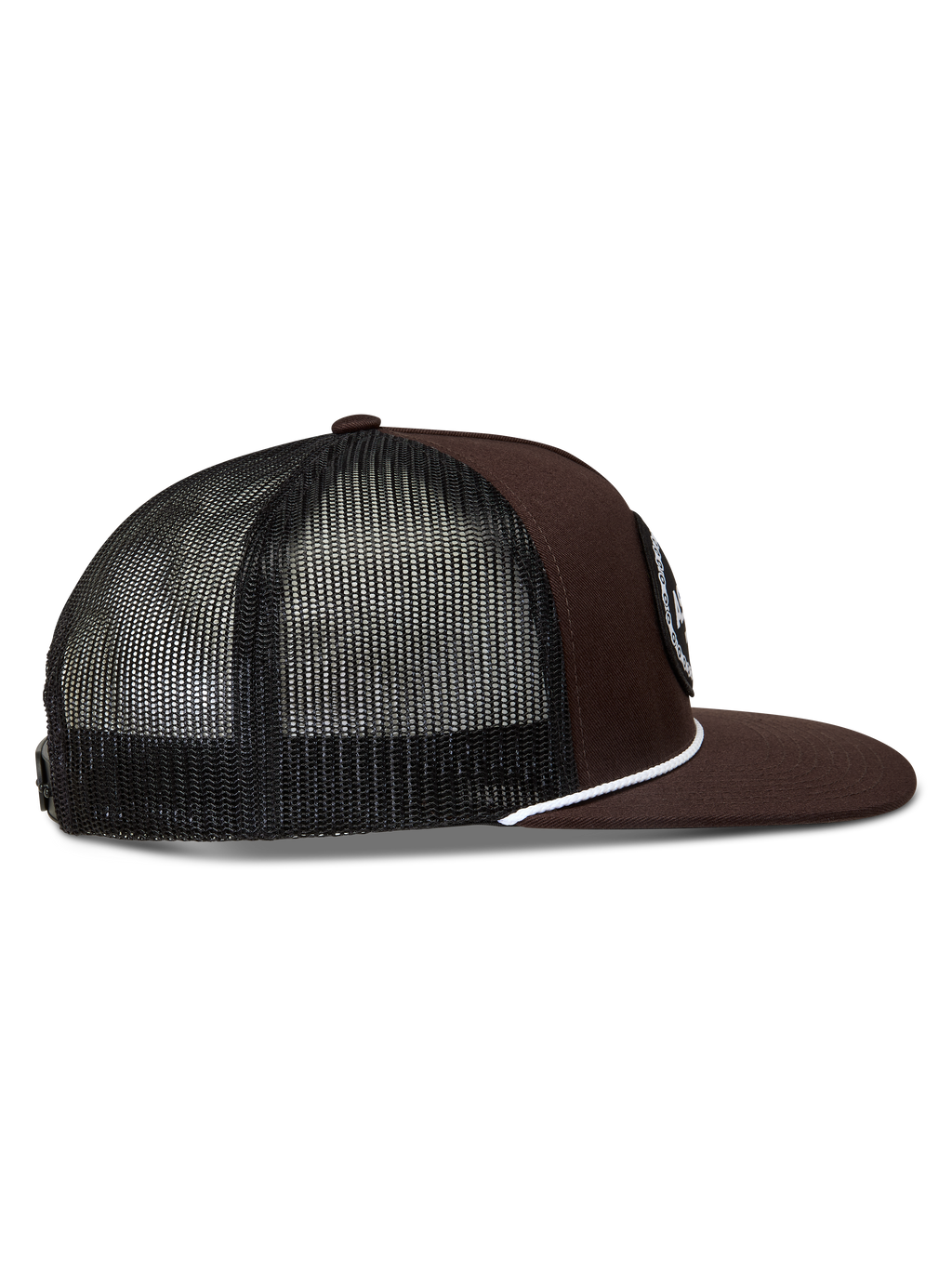 Alpinestars Hotlink Trucker, brązowo-czarna czapka z daszkiem typu trucker z siateczkowym tyłem, płaskim daszkiem i białym sznurkiem.