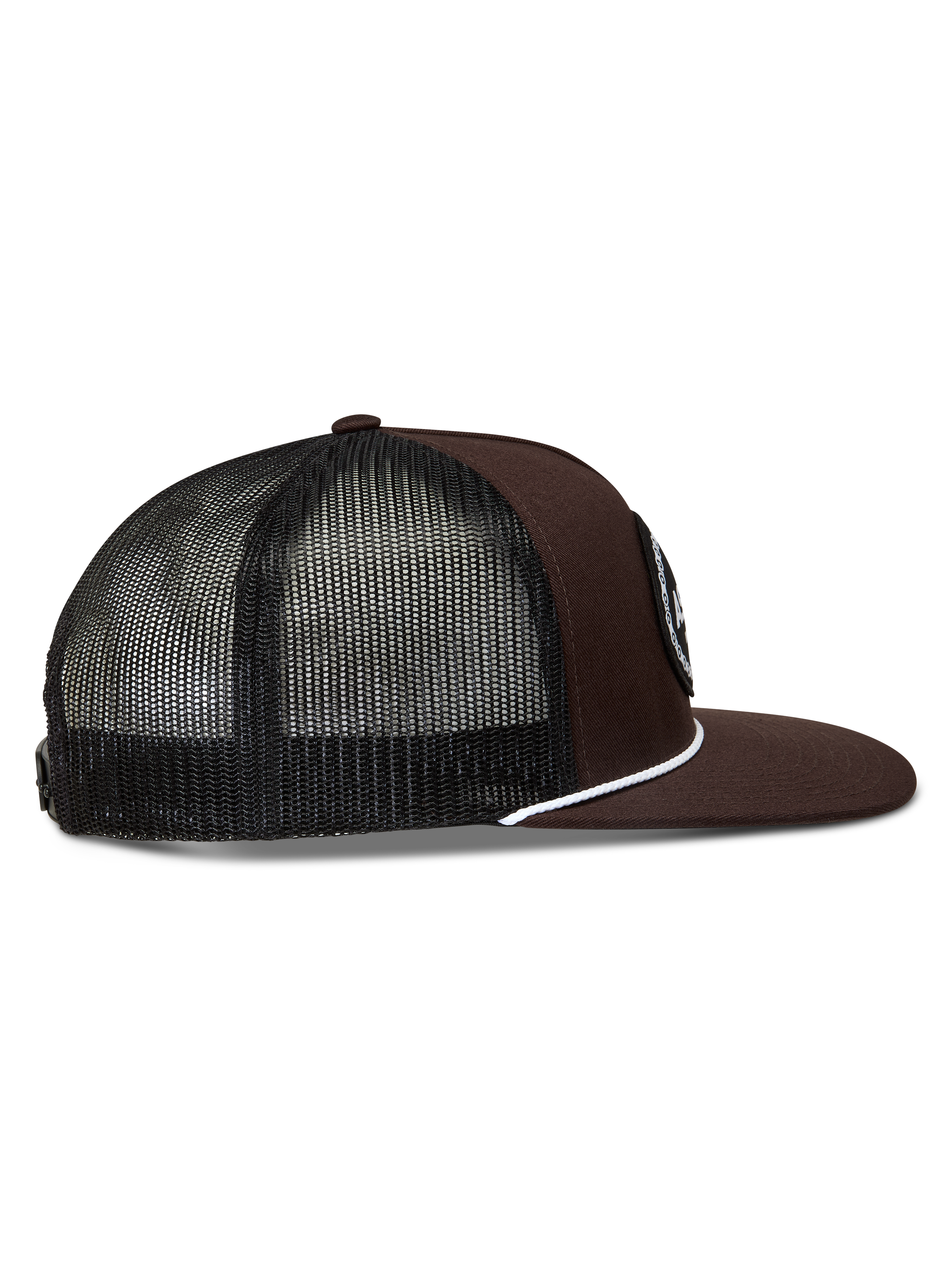 Alpinestars Hotlink Trucker, brązowo-czarna czapka z daszkiem typu trucker z siateczkowym tyłem, płaskim daszkiem i białym sznurkiem.
