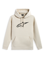 Alpinestars Ageless V3 Hoodie, codzienna bluza z polaru typu pullover, złamana biel z czarnym haftowanym logo gwiazdy, kaptur ze sznurkiem, kieszeń typu kangurka, prążkowane mankiety i dół, odzież uliczna inspirowana motorsportem