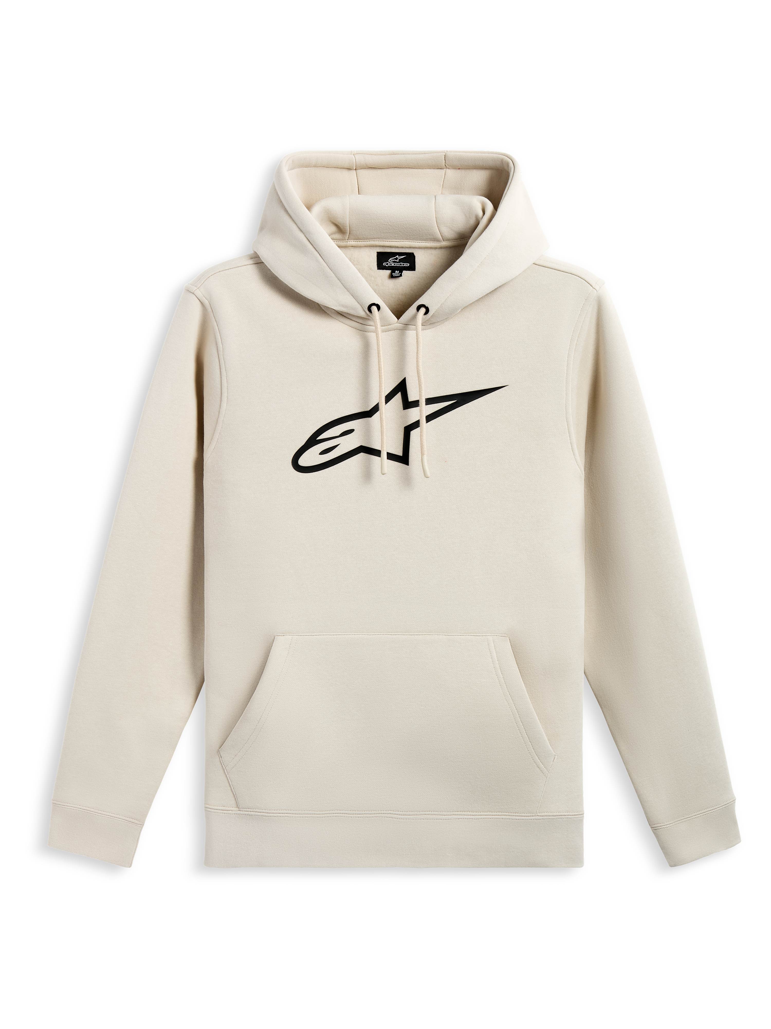 Alpinestars Ageless V3 Hoodie, codzienna bluza z polaru typu pullover, złamana biel z czarnym haftowanym logo gwiazdy, kaptur ze sznurkiem, kieszeń typu kangurka, prążkowane mankiety i dół, odzież uliczna inspirowana motorsportem
