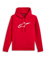 Alpinestars Ageless V3 Hoodie, Red with White embroidered logo, hooded pullover fleece, drawstring hood, kangaroo pocket, casual motorsport-inspired streetwear