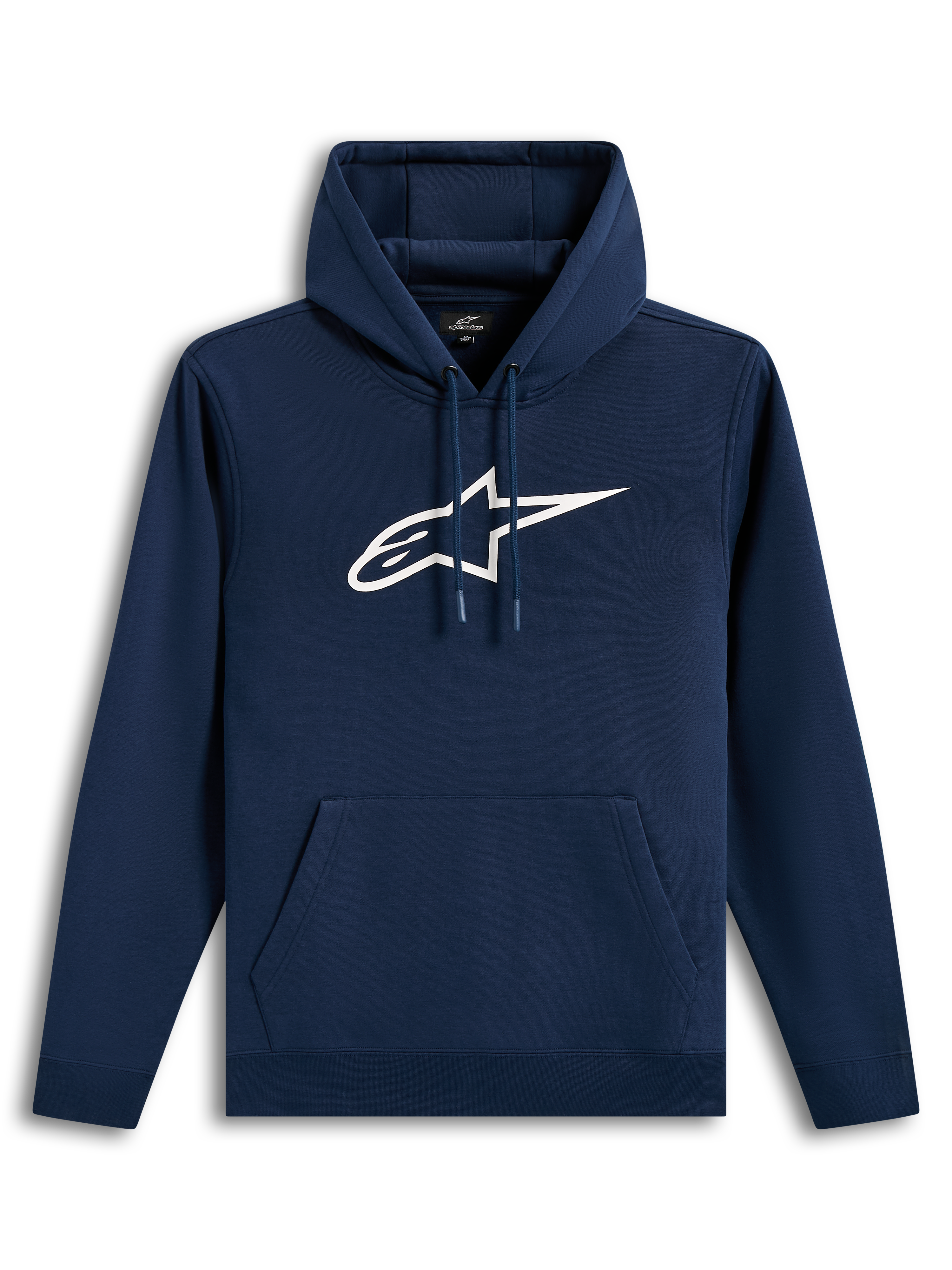 Alpinestars Ageless V3 Hoodie, granatowa bluza z kapturem, białe haftowane logo na piersi, casualowa odzież sportowa.