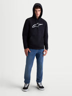 Alpinestars Bluza Z Kapturem Ageless V3, męska bluza typu pullover, czarna i biała, z haftowanym logo Alpinestars na piersi, kaptur ze sznurkami i ściągacze, casualowa odzież sportowa w stylu motorsport