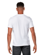 Alpinestars Glyfs CSF Tee, Short Sleeve T-Shirt, White, back view of male model wearing plain white tee and dark denim, casual motorsport streetwear