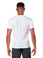 Alpinestars Elliptic CSF Tee, koszulka z krótkim rękawem, biała, widok z tyłu na modelu w ciemnoszarych jeansach, codzienna odzież streetwearowa w stylu motorsport