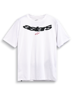 Alpinestars Elliptic CSF Tee, biała koszulka sportowa z krótkim rękawem, czarne łukowate logo astars i czerwona grafika logo na górnej części klatki piersiowej