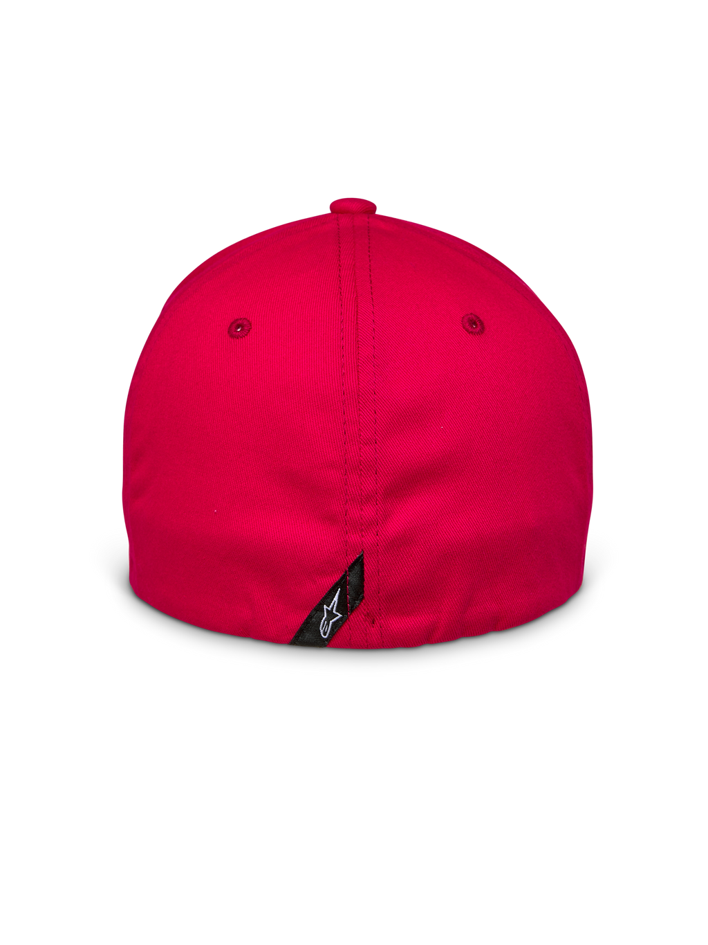 Alpinestars Arcstars Hat, czerwona, widok z tyłu pokazujący elastyczne zapięcie typu flex-back, mała czarna metka z białym logo Astars na środkowym szwie, strukturalna tkanina z elastycznego diagonalu, codzienne nakrycie głowy w stylu motorsport