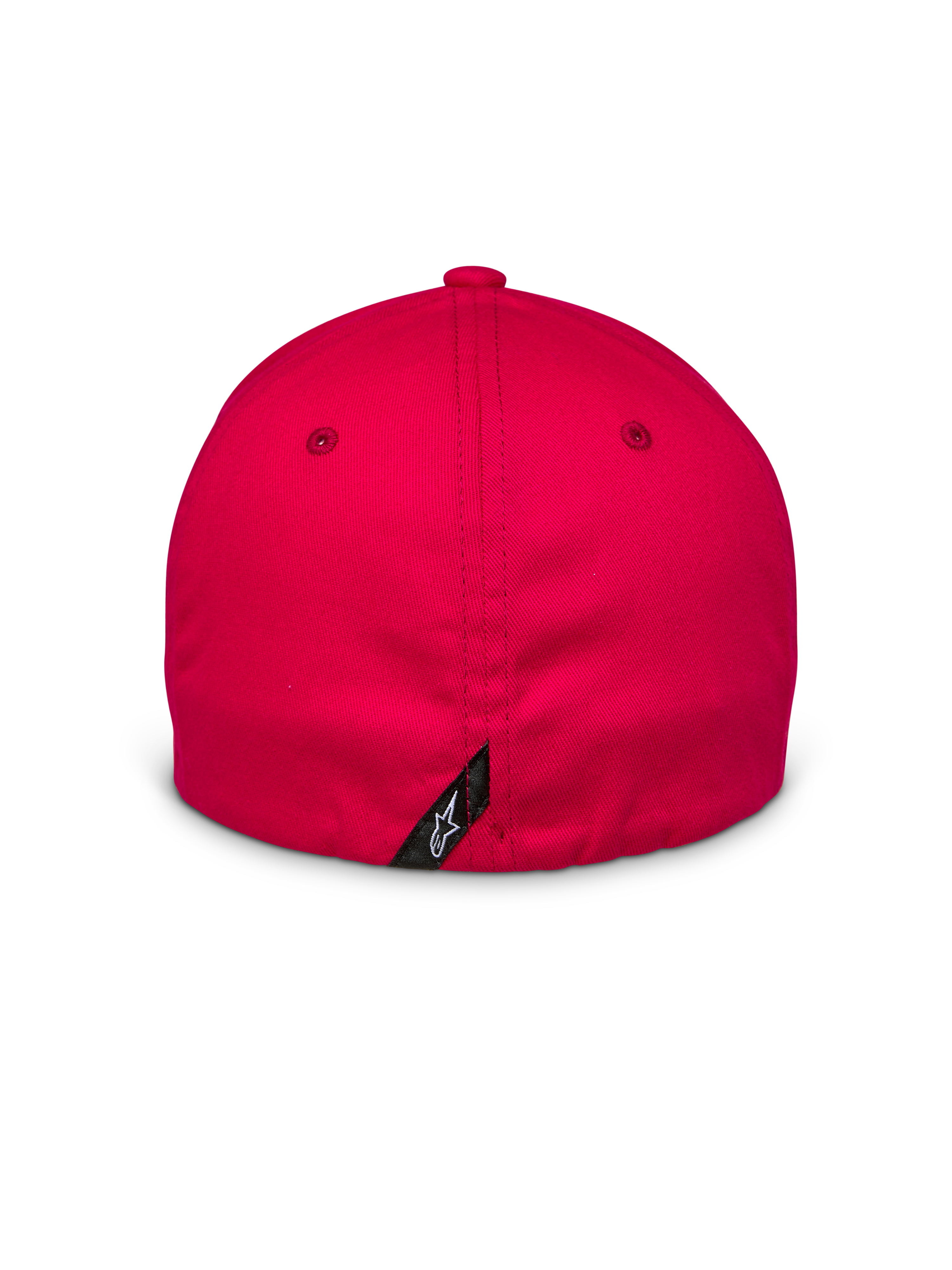 Alpinestars Arcstars Hat, czerwona, widok z tyłu pokazujący elastyczne zapięcie typu flex-back, mała czarna metka z białym logo Astars na środkowym szwie, strukturalna tkanina z elastycznego diagonalu, codzienne nakrycie głowy w stylu motorsport
