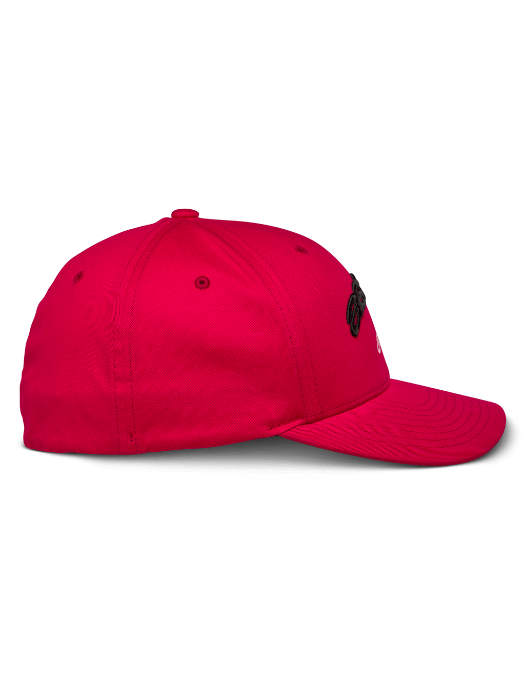 Alpinestars Arcstars Hat, czerwona, widok z boku, strukturalna czapka z zakrzywionym daszkiem, tkanina z elastycznego diagonalu, czarny haft 3D, odzież sportowa