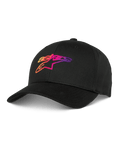 Alpinestars Setting Hat, czarna czapka z daszkiem baseballowa, z haftowanym logo 3D z gradientem w kolorach pomarańczowym, różowym i fioletowym, zakrzywiony daszek, strukturalna korona, codzienne nakrycie głowy lifestyle