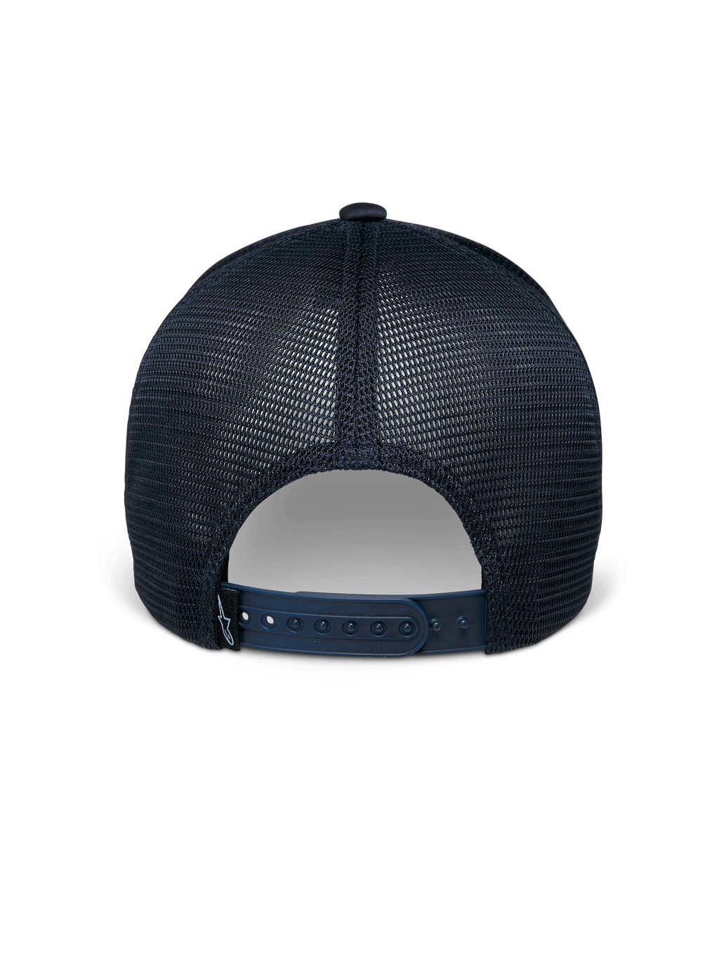 Czapka Alpinestars Delane, granatowa, widok z tyłu, oddychające panele z siatki Diamond, regulowane zapięcie typu snapback z małą etykietą z logo, sportowa odzież codzienna