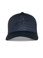 Czapka Alpinestars Delane, granatowa czapka z daszkiem o strukturalnym kroju, zakrzywiony daszek z tonalnym logo i odblaskową naszywką, siateczkowy tył zapewniający wentylację, sportowe akcesorium