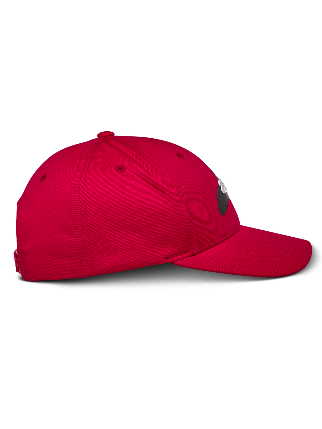 Alpinestars Profile Hat, czerwona, widok z boku, czapka z daszkiem ze strukturalną koroną i zakrzywionym daszkiem, bawełniany splot skośny, codzienne nakrycie głowy inspirowane motorsportem