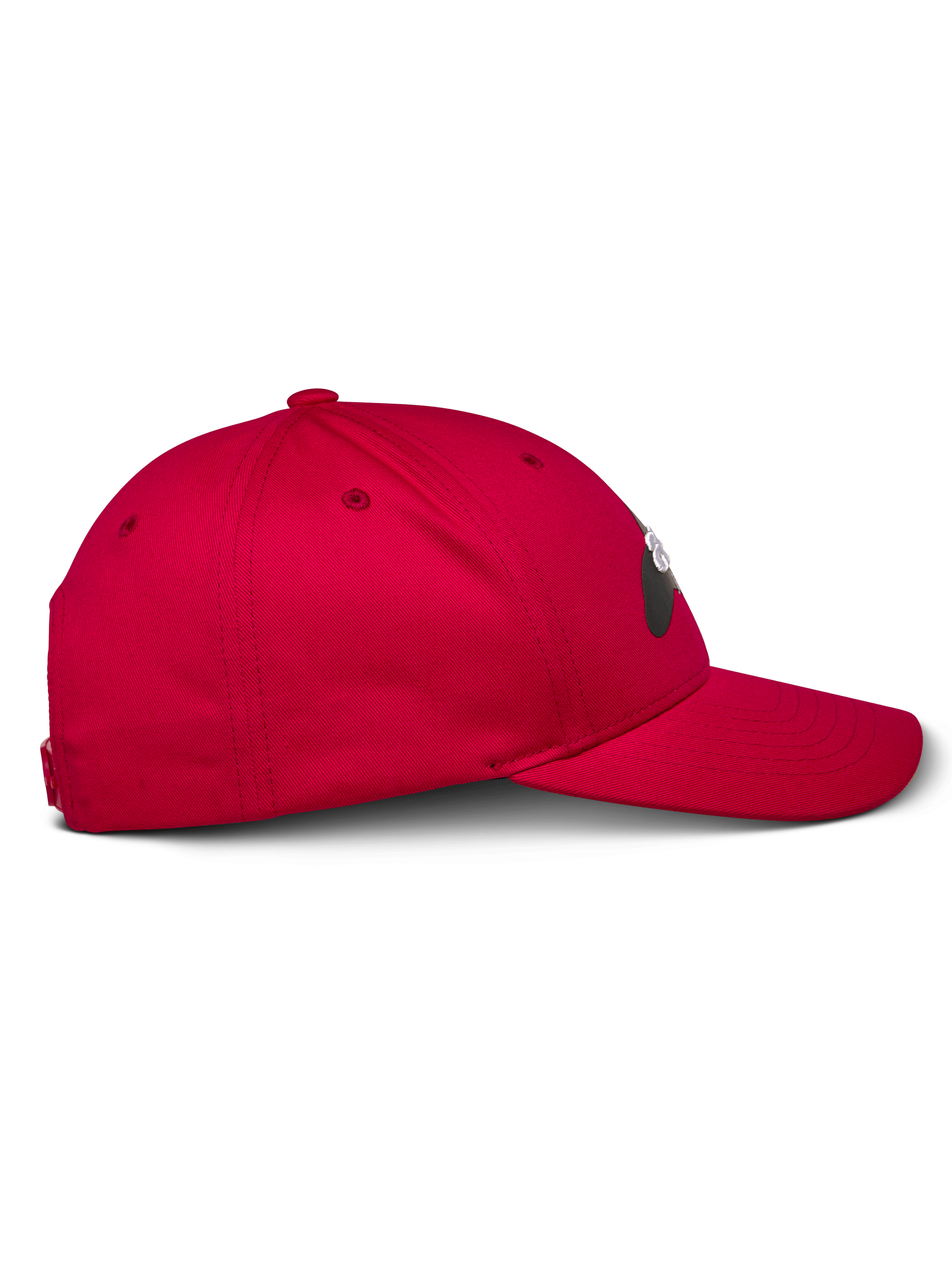 Alpinestars Profile Hat, czerwona, widok z boku, czapka z daszkiem ze strukturalną koroną i zakrzywionym daszkiem, bawełniany splot skośny, codzienne nakrycie głowy inspirowane motorsportem