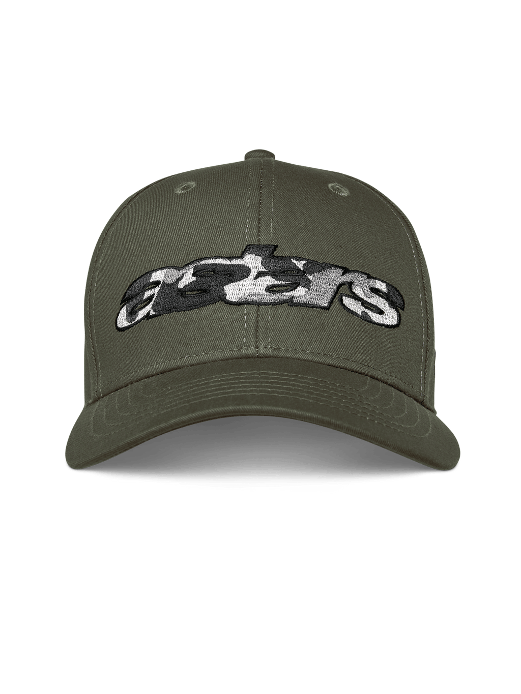 Czapka Alpinestars Canyon, zielona, czapka z daszkiem typu snapback z zakrzywionym daszkiem, z przodu haftowane logo Astars z wypełnieniem camo, casualowa odzież motorsport streetwear