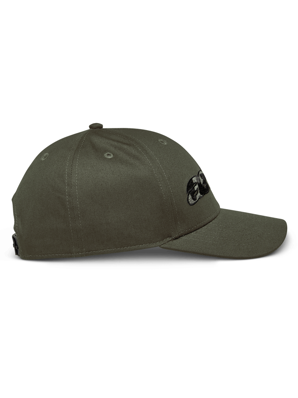 Czapka Alpinestars Canyon, widok z boku, kolor Military Green, strukturalna korona z zakrzywionym daszkiem, haftowane logo Astars z wypełnieniem kamuflażowym, codzienna odzież uliczna inspirowana sportami motorowymi