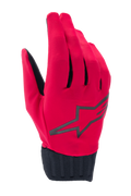 Alpinestars A-Dura Rain Gloves, wodoodporne rękawice rowerowe MTB, czerwone Fluo i czarne, czarne logo w kształcie gwiazdy na wierzchu dłoni, żebrowany czarny mankiet neoprenowy, smukła niskoprofilowa konstrukcja do jazdy w każdych warunkach pogodowych