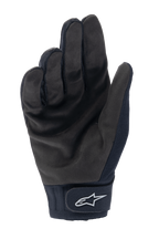 Rękawice Alpinestars A-Dura Thermal, czarne rękawice rowerowe MTB, widok od strony dłoni pokazujący wytrzymały syntetyczny zamsz i zapięcie na rzep z białym logo Alpinestars, termiczna odzież rowerowa na zimne dni