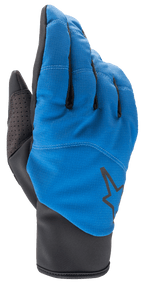 Alpinestars Denali 2 Gloves, rękawice rowerowe MTB, niebiesko-czarne, z odpornym na warunki pogodowe grzbietem typu softshell, czarnym logo z gwiazdą, perforowanym wzmocnieniem kciuka i dopasowanym wsuwanym mankietem do jazdy w chłodne dni