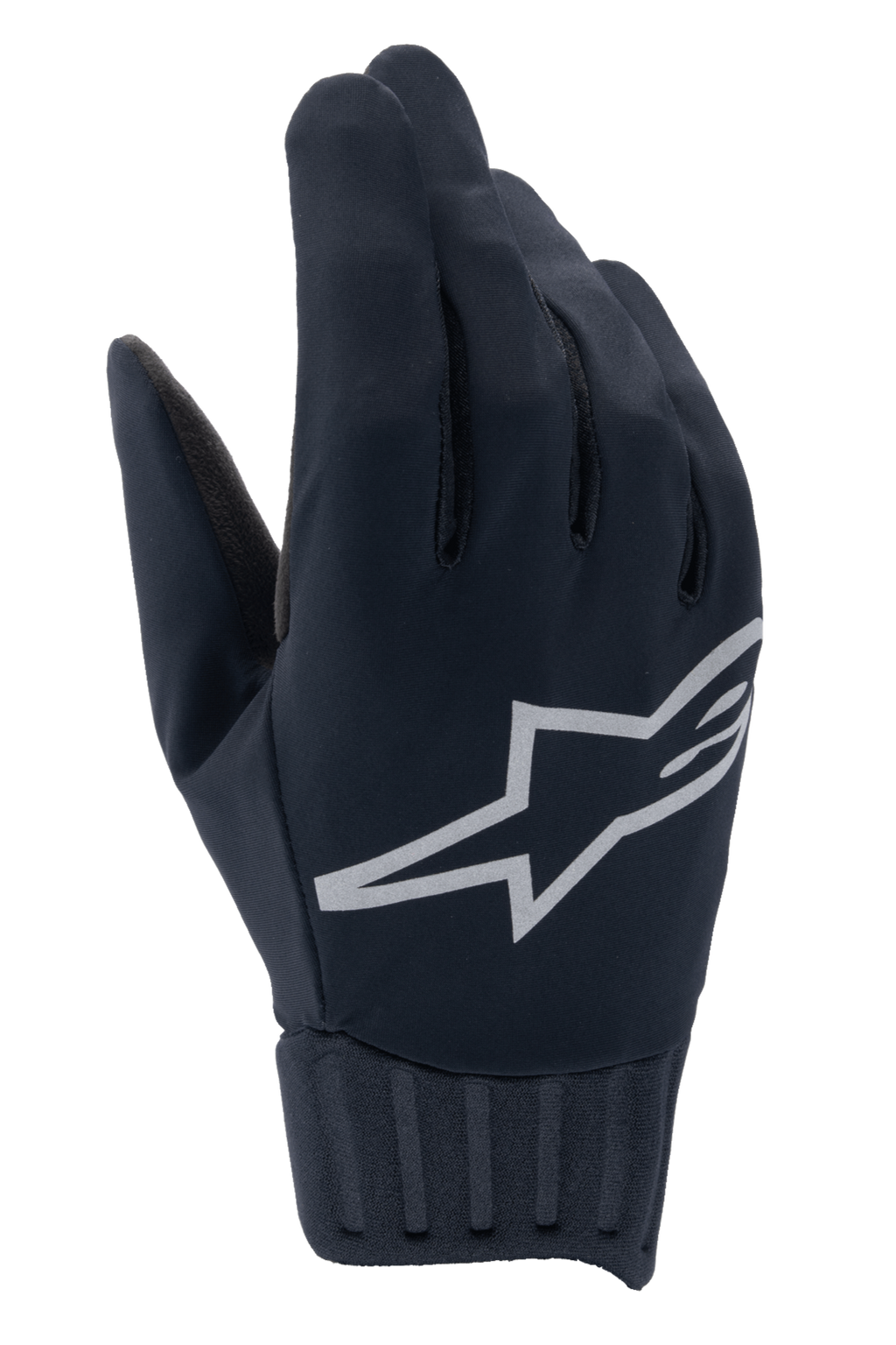 Alpinestars Stella A-Dura Rain Gloves, damskie wodoodporne rękawice MTB, czarne ze srebrnym odblaskowym logo, prążkowany neoprenowy mankiet, wiatroszczelna tkanina, profesjonalna odzież rowerowa