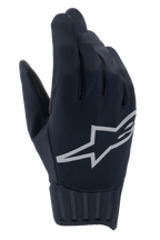 Alpinestars Stella A-Dura Rain Gloves, damskie wodoodporne rękawice MTB, czarne ze srebrnym odblaskowym logo, prążkowany neoprenowy mankiet, wiatroszczelna tkanina, profesjonalna odzież rowerowa