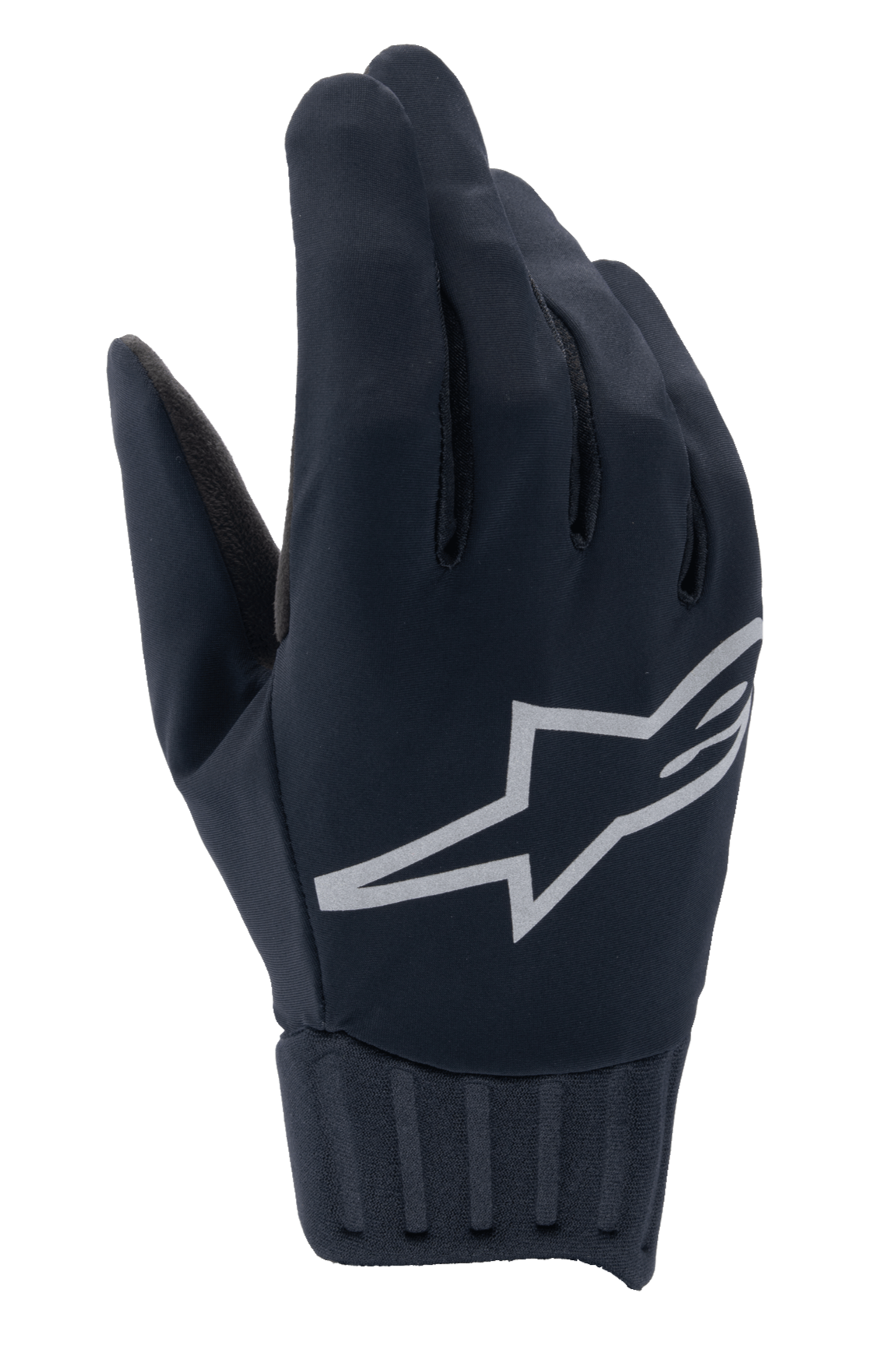 Alpinestars Stella A-Dura Rain Gloves, damskie wodoodporne rękawice MTB, czarne ze srebrnym odblaskowym logo, prążkowany neoprenowy mankiet, wiatroszczelna tkanina, profesjonalna odzież rowerowa