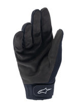 Rękawice Alpinestars Stella A-Dura Thermal, damskie rękawice rowerowe, czarne, widok od strony dłoni z teksturą syntetycznego zamszu, neoprenowy mankiet z zapięciem na rzep i białym logo gwiazdy, sprzęt MTB na zimną pogodę
