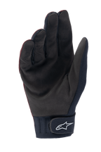 Rękawice Alpinestars Stella A-Dura Thermal, damskie rękawice MTB, ciemnobordowe i czarne, widok od strony dłoni ukazujący syntetyczny zamsz, neoprenowy mankiet z zapięciem na rzep i białym logo Alpinestars, zaprojektowane do jazdy na rowerze w chłodne dni