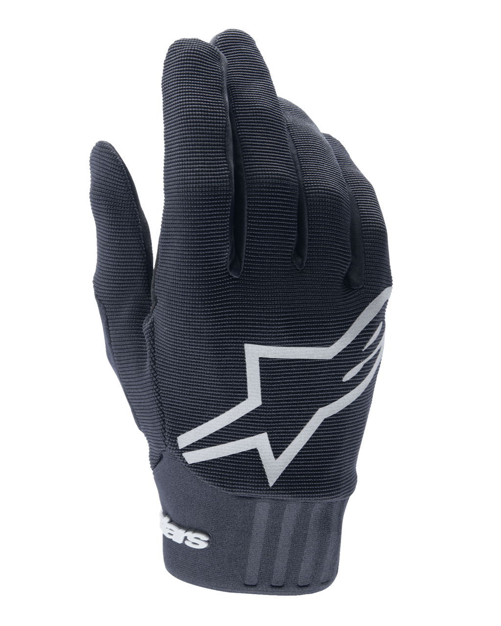 Alpinestars Youth A-Dura Gloves, młodzieżowe rękawice rowerowe, czarne, duże białe logo gwiazdy na wierzchu dłoni, teksturowany materiał z prążkowanym mankietem, elastyczna konstrukcja do jazdy w terenie