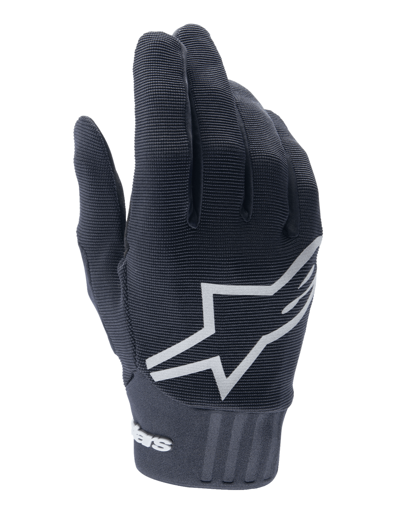 Alpinestars Youth A-Dura Gloves, młodzieżowe rękawice rowerowe, czarne, duże białe logo gwiazdy na wierzchu dłoni, teksturowany materiał z prążkowanym mankietem, elastyczna konstrukcja do jazdy w terenie