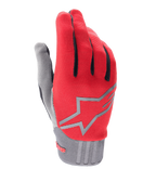Alpinestars Youth A-Dura Gloves, czerwone i szare, młodzieżowe rękawice rowerowe MTB, szare logo gwiazdy na wierzchu, czarne akcenty na palcach, teksturowany szary mankiet, lekka syntetyczna tkanina do jazdy terenowej