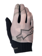 Alpinestars Youth A-Dura Gloves, młodzieżowe rękawice rowerowe MTB, brązowy kamuflaż i czarny, szare logo gwiazdy na wierzchu, czarny neoprenowy mankiet, oddychająca tekstylna góra dla młodych rowerzystów
