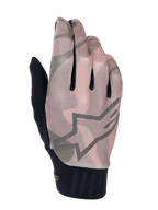 Alpinestars A-Dura Squad Gloves, rękawice rowerowe MTB, brązowy i szary wzór moro, duży kontur logo gwiazdy na wierzchu, teksturowana siateczka, czarny prążkowany mankiet