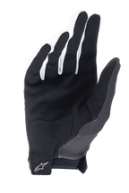 Alpinestars A-Aria Gloves, Black, palm view showing synthetic suede for grip, reinforced palm patch, and hook-and-loop wrist closure with Alpinestars logo, lightweight mountain bike gloves