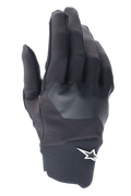 Alpinestars A-Supra Gloves, MTB Cycling Gloves, Black with gray textured patch, white star logo on the wrist, flexible spandex material for mountain bike and off-road riding