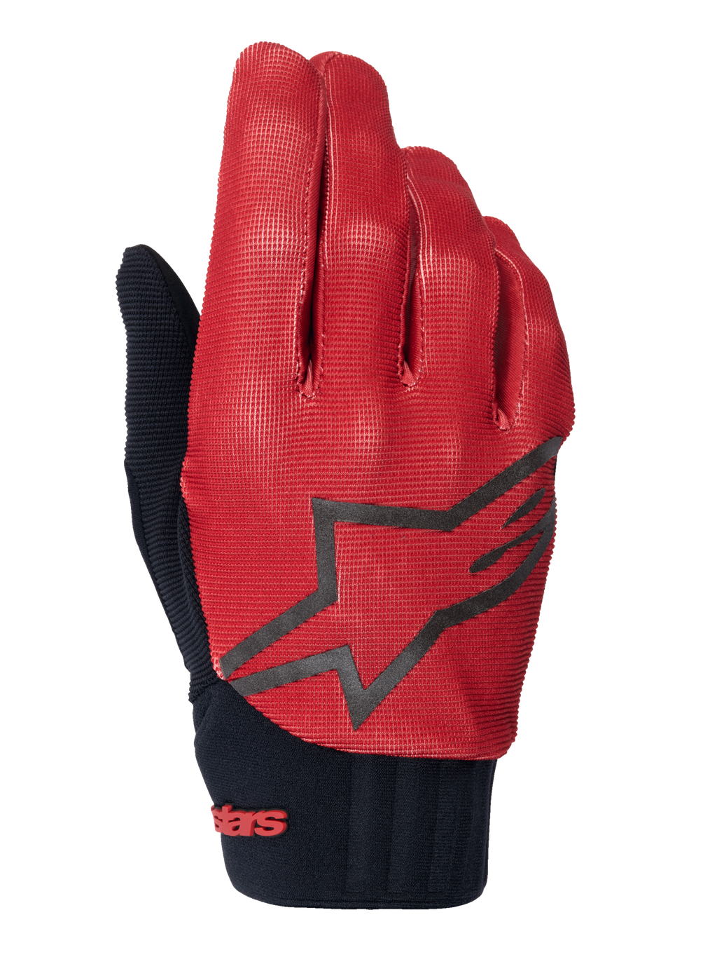 Alpinestars A-Dura Gloves, rękawice rowerowe MTB, ciemnopomarańczowe i czarne, górna część z teksturowanym wzorem kratki, duże czarne logo gwiazdy, czarny neoprenowy mankiet z czerwonym oznaczeniem marki, zaprojektowane dla przyczepności i wydajności podczas jazdy na rowerze górskim