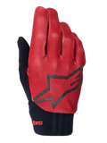 Alpinestars A-Dura Gloves, rękawice rowerowe MTB, ciemnopomarańczowe i czarne, górna część z teksturowanym wzorem kratki, duże czarne logo gwiazdy, czarny neoprenowy mankiet z czerwonym oznaczeniem marki, zaprojektowane dla przyczepności i wydajności podczas jazdy na rowerze górskim