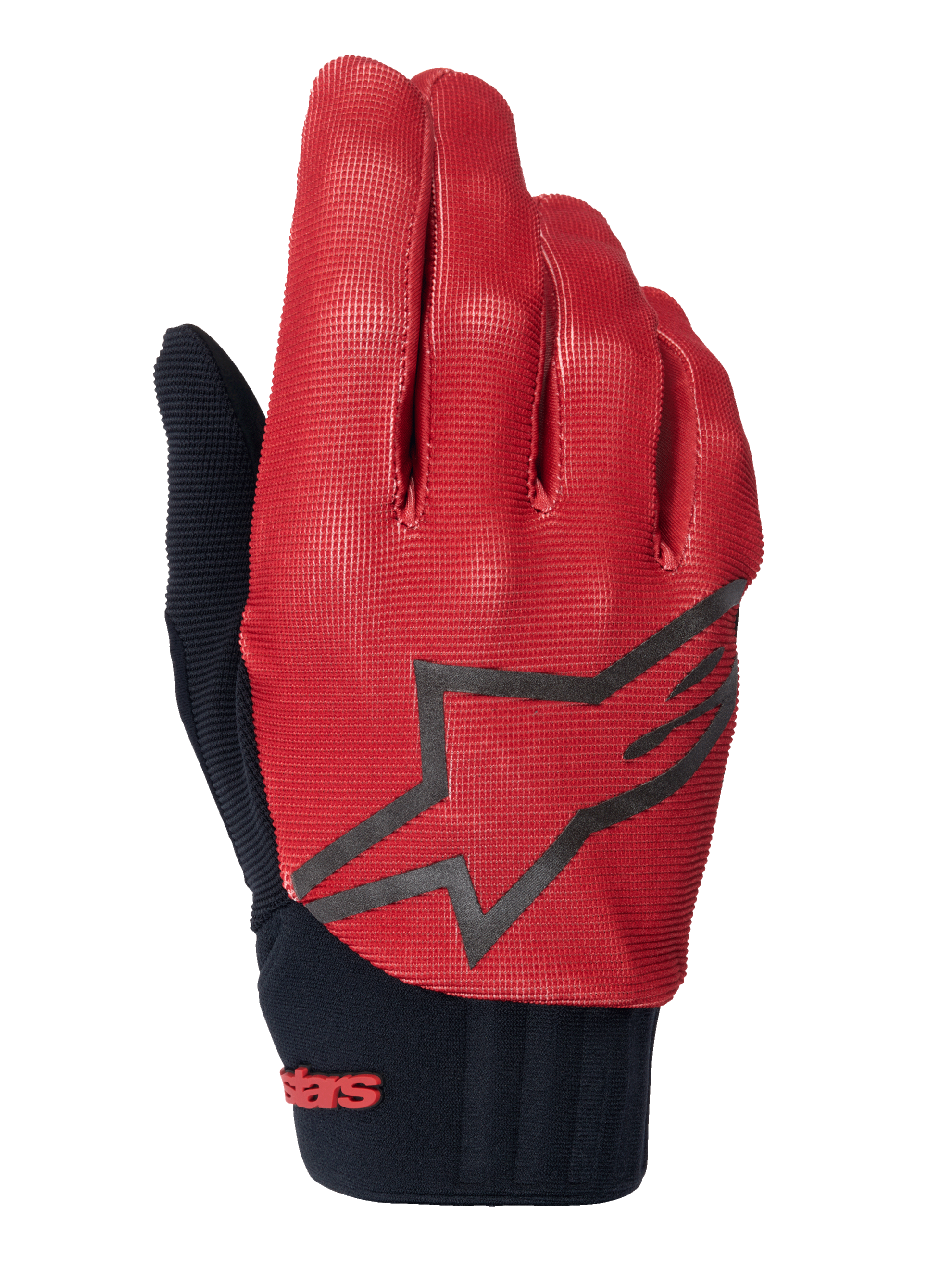 Alpinestars A-Dura Gloves, rękawice rowerowe MTB, ciemnopomarańczowe i czarne, górna część z teksturowanym wzorem kratki, duże czarne logo gwiazdy, czarny neoprenowy mankiet z czerwonym oznaczeniem marki, zaprojektowane dla przyczepności i wydajności podczas jazdy na rowerze górskim