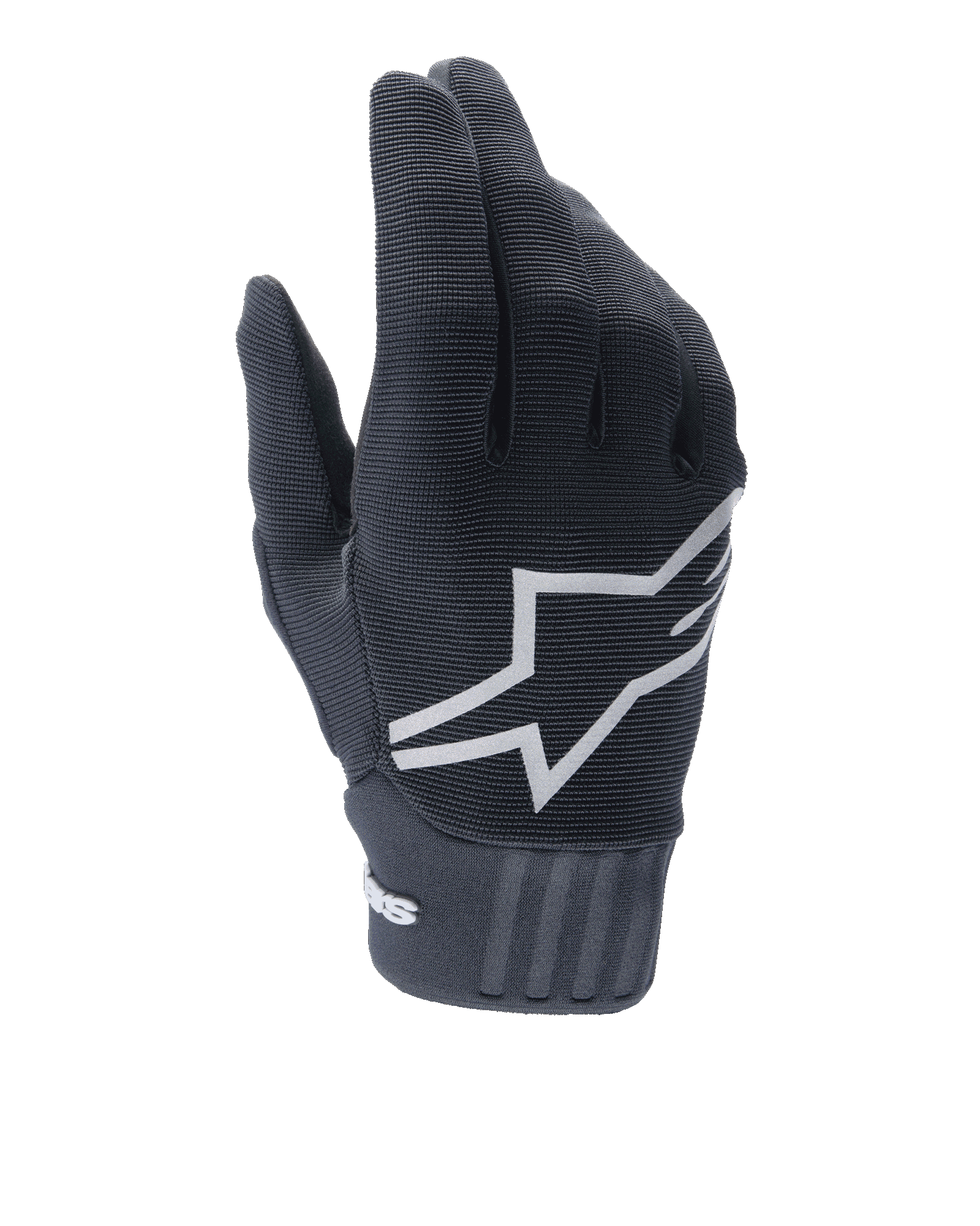 Alpinestars A-Dura Gel Gloves, MTB Cycling Gloves, Black, large white star logo on the back, textured polyester and spandex upper, ribbed neoprene cuff