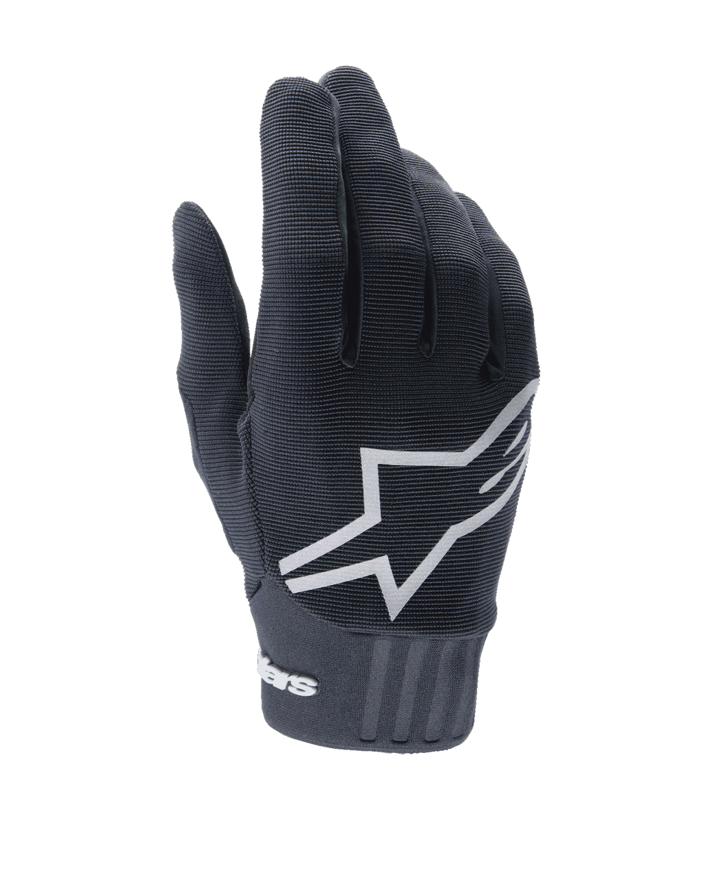 Alpinestars Stella A-Dura, damskie rękawice MTB, czarne z wyraźnym białym logo gwiazdy na wierzchu, prążkowana tekstura materiału, dopasowany krój z neoprenowym mankietem do jazdy na rowerze górskim